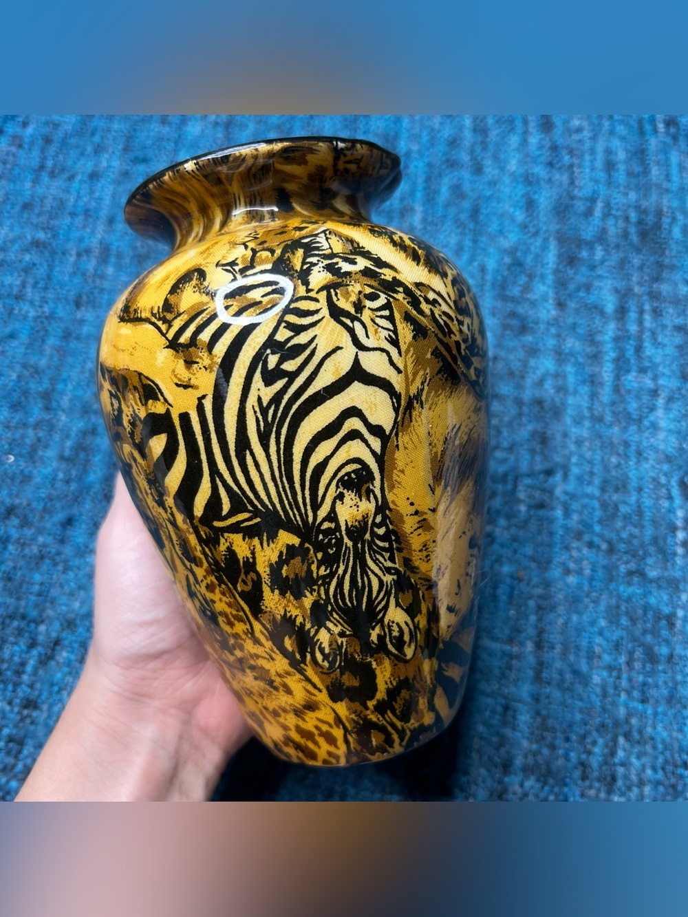 Vintage La Vie Safari Print Vase African Jungle Zebra Giraffe Leopard 6.5" Tall